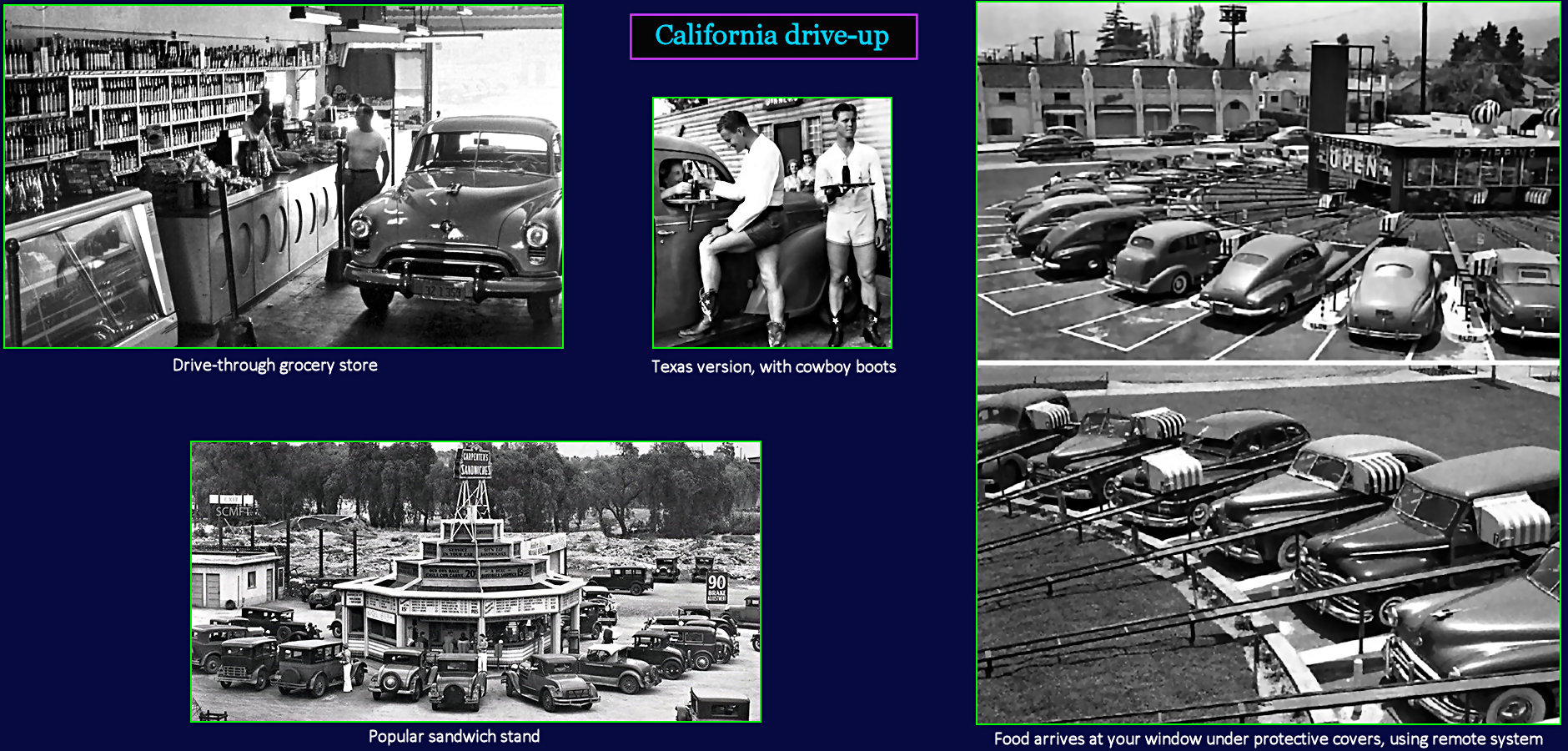 California-style drive-ins, 1940s
